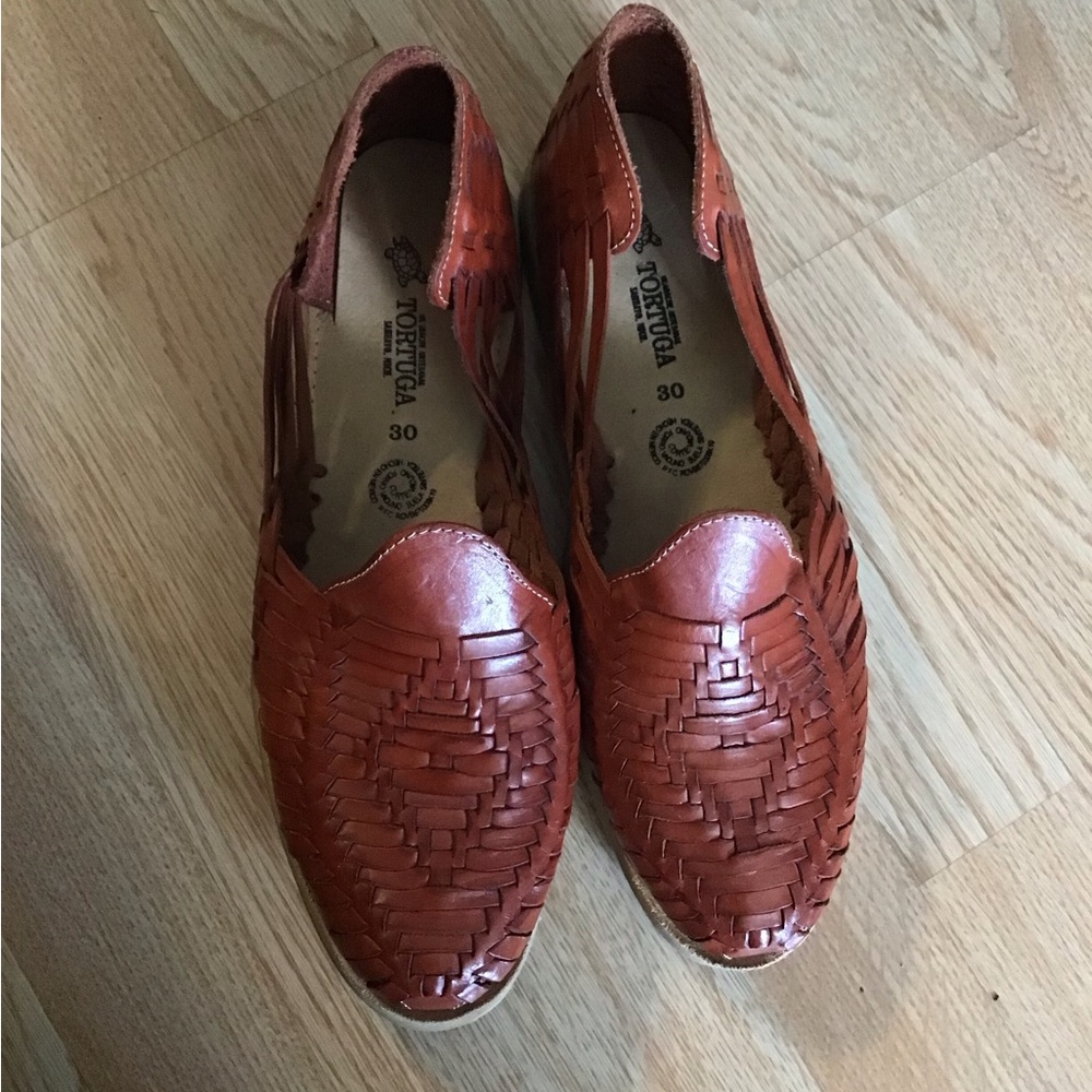 Brown Leather Slip-On Loafers with Textured Finish 30 NEW